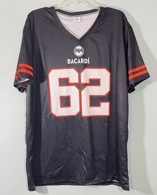 New Bacardi Jersey Rum Black white V-neck Non Stick Liquor Shirt Unisex SZ XL, L