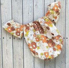 Vintage Handmade Groovy Floral Romper 12/18 Months Brown Orange Yellow
