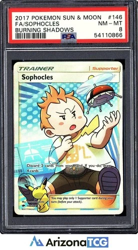 Pokemon 2017 Sophocles 146/147 Full Art Burning Shadows PSA 8