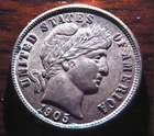 1905 barber silver dime AU/MS