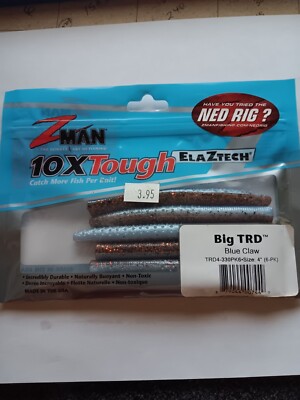 Zman ElaZtech Big TRD Blue Craw 4 Inch  Worm 6 Pack TRD4-330 PK6 Stick Bait