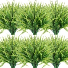 	12 Bundles Artificial Plants Fake Boston Fern Greenery Outdoor UV No Fade Faux	