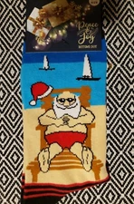 Bottoms Out Men’s Holiday Crew Socks "Santa on Beach" One Size Fits Most | NWT