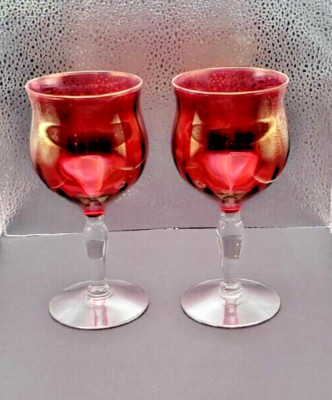West Virginia Glass Rose Lustre Water Goblets 6.5'' Set Of 2