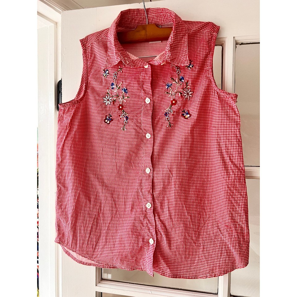 Capacity Vintage Checkered Sleeveless Shirt eBay