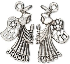 2 Antiqued Pewter 24x14mm Praying Angel Charms 