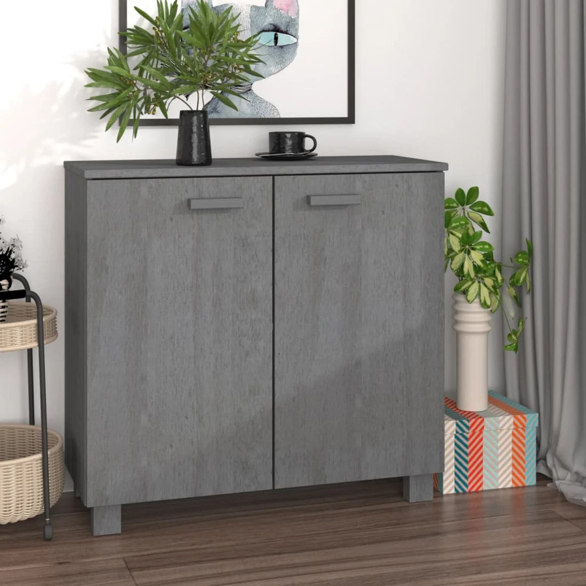 Sideboard Dark Grey 85x35x80 Solid Wood Pine U1U5