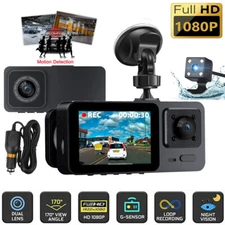 1080P HD Dual Lens Car Dash Cam Front/Rear/Inside Video Recorder Camera G-sensor