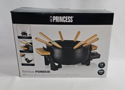 Princess Bambus Fondue Set für 8 Personen, elektrisch, 1000 Watt, 1,5 Liter