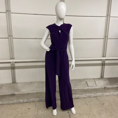 TAHARI ASL Scuba Crepe Cross Neck Jumpsuit Women's Size Eggplant