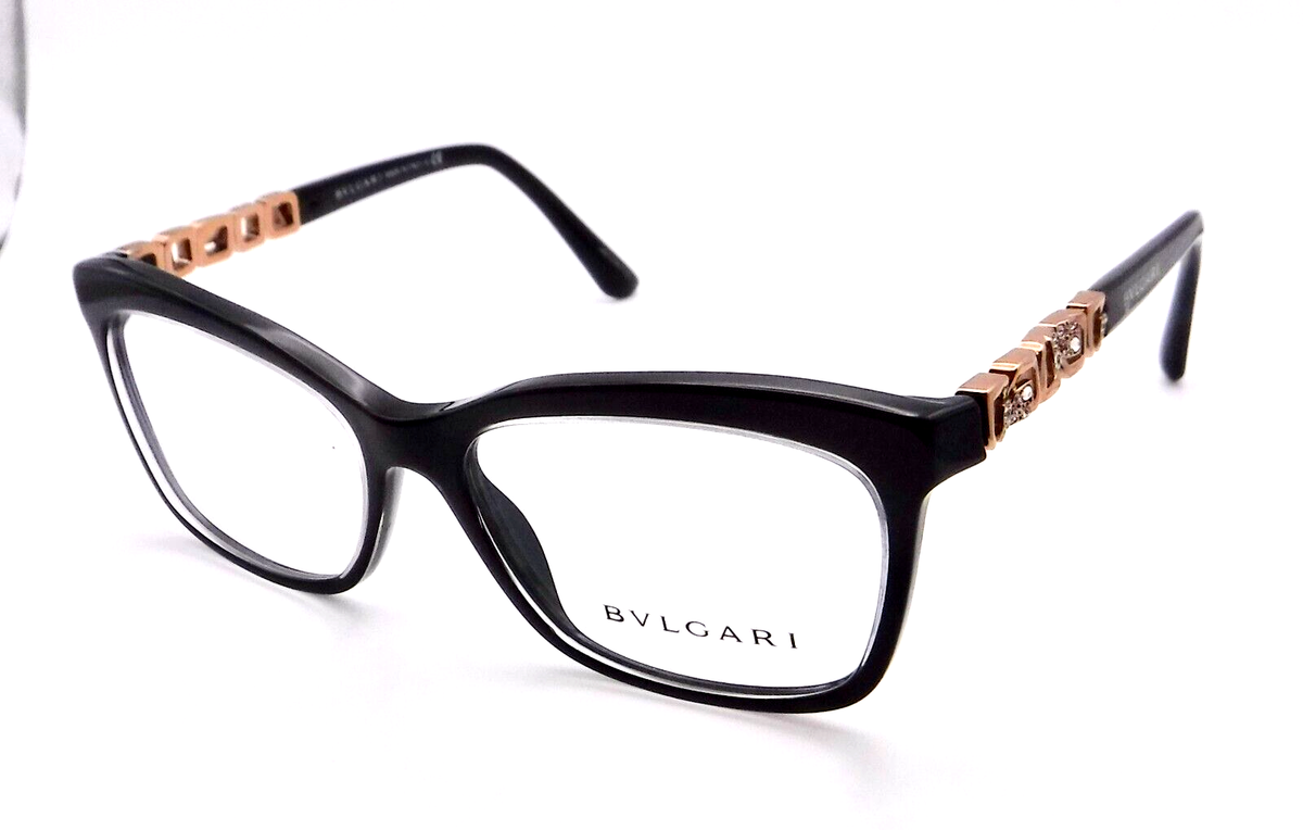 BVLGARI Eyeglasses 4116-B 5383 Black Frames Clear Lens Gold BVLGARI Eyeglasses 4116-B 5383 Black Frames Clear Lens Gold