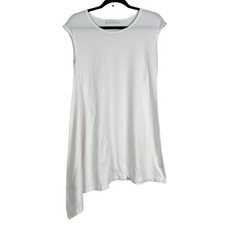 Bryn Walker White Asymmetrical Hem Bamboo Cotton Blend T-Shirt Dress