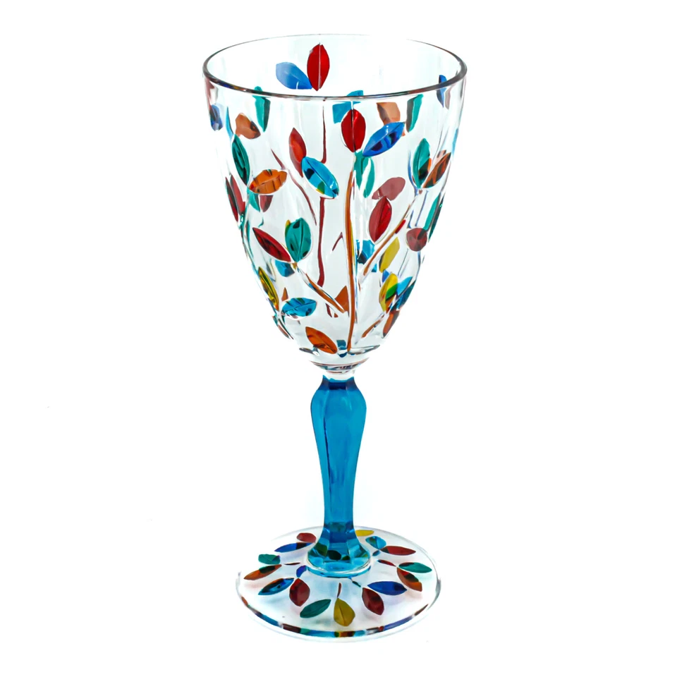 Pair of Murano Wine Glasses Multi Light Blue Stem Hand Painted Venice Made Italy - Image 3 of 4