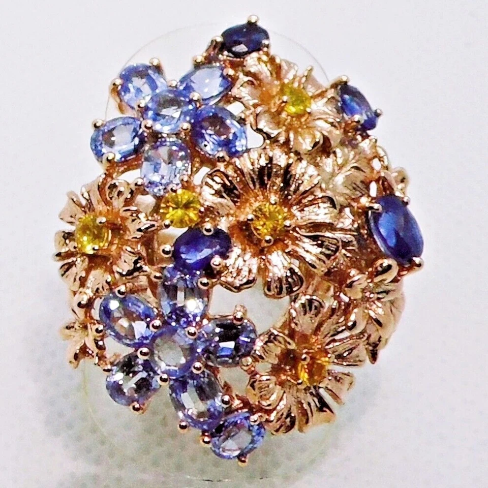 Großer Saphir Ring BLUMEN 925 Silber 585 Roségold vergoldet 18,1 mm 57 - Bild 2 von 4