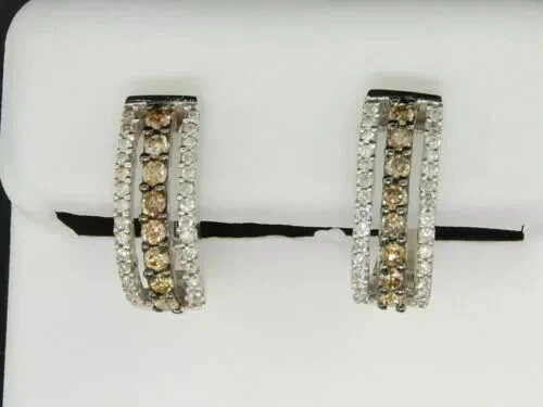 0.50Ct Round Lab Created Brown Champagne Hoop Stud Earring 14K White Gold Plated - Image 3 of 4