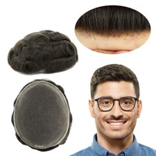 Mens Toupee Human Hair System Full French Lace Hair Replacement Pieces 4ASH