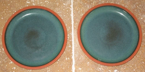 Set 2 Vintage Suffolk Tableware Henry Watson Pottery England Green 8.5" Plate