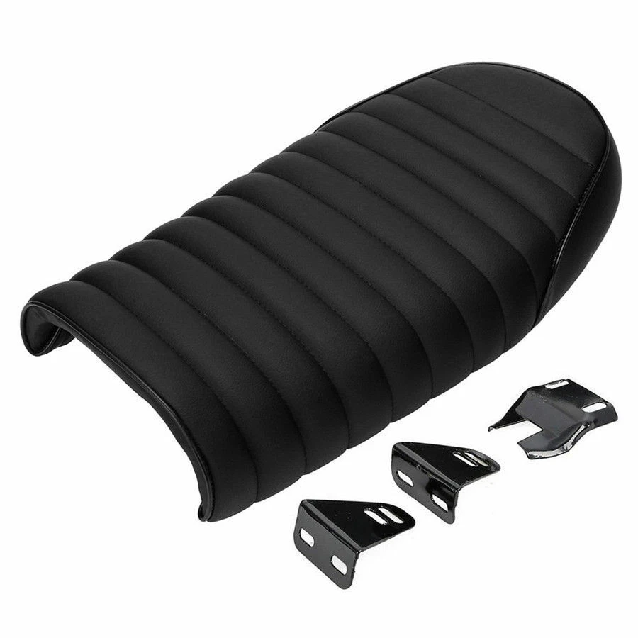 Black Retro Motorcycle Flat Brat Cafe Racer Seat Saddle Cushion for Honda CL200 - Image 4 of 4