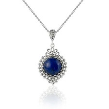 925 Sterling Silver Filigree Art Gemstone Women Pendant Necklace