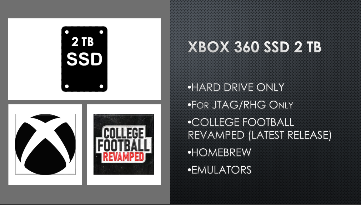 500GB SSD Xbox 360 Rgh/jtag Only College Football Revamped 20.1 Hard drive  Only