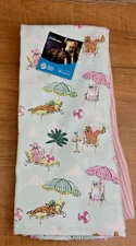 NEW Humane Society 3 Pk Kitchen Towels Happy Cats Beach Scene Blue Pink NWT