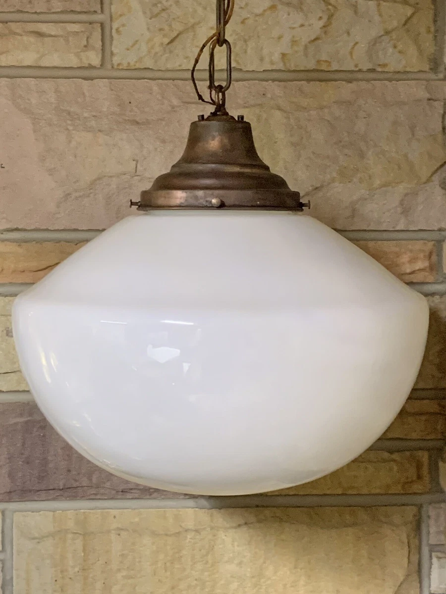 Antique 1920s Art Deco Schoolhouse Milk Glass Hanging Pendant