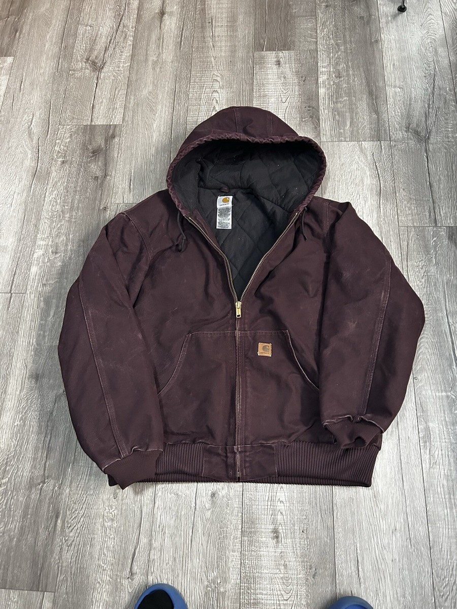 Carhartt J130 DWN Dark Wine Fleece Lined Burgundy Hooded Work