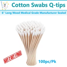 100/Pk Cotton Swabs Swab Q-tips 6" Long Wood Medical Grade Manufacturer Sealed U