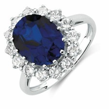 2.2ct Lab-Created Blue Sapphire Halo Floral Engagement Ring 9k White Gold Plated