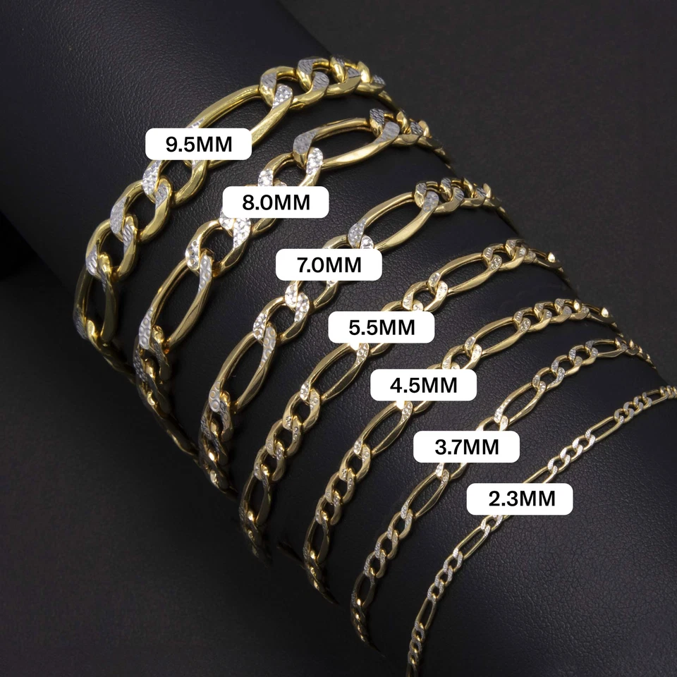 10K Yellow White Gold Diamond-Cut Figaro Link Chain Bracelet All Sizes - Image 4 of 4