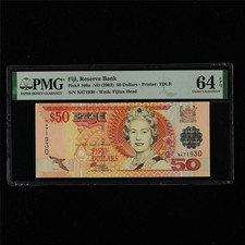2002 Fiji Reserve Bank 50 Dollars Pick#108a PMG 64 EPQ Choice UNC