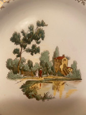 Set Of 4 Vintage American Limoges Scenic Bread Plates W 22k Gold Trim