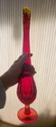 FENTON MCM Flame Glow Ruby Red Thumbprint Swung Glass Vase 18 Inch UV Reactive