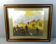 alter Kunstdruck Jagdszene Jagd Treibjagd Hermann Giesel im Holzrahmen 58,5x49cm