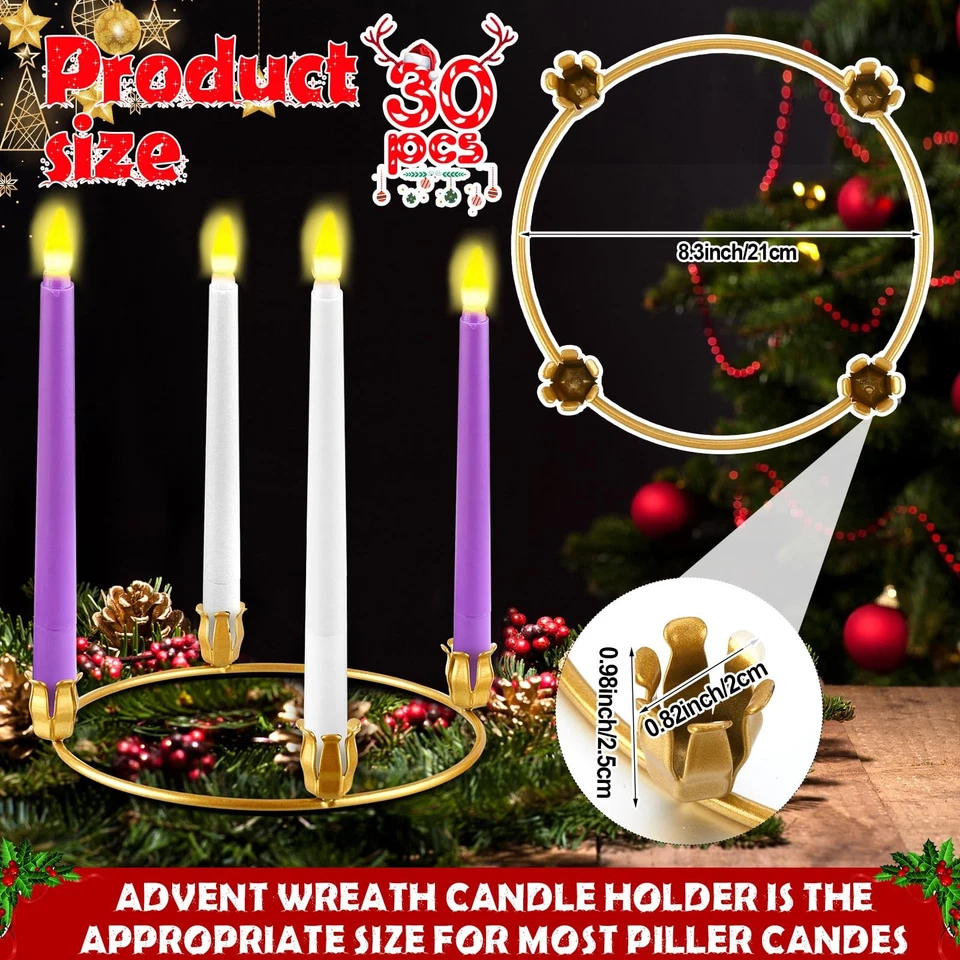 50 peças de anéis de metal Natal coroa de advento ouro a granel coroa de advento furo de vela... - Imagem 3 de 4