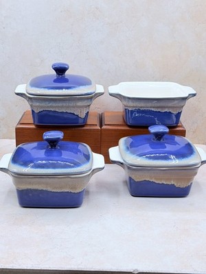 Lovecasa Stoneware Individual Casserole With Lid ( 3 Available) Blue and Beige
