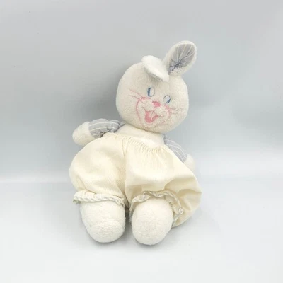 Ancienne peluche lapin rose blanc bleu NOUNOURS