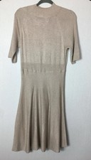 Magaschoni Jumper Sweater Dress Beige Knit Short Sleeve Fit & Flare Size Large