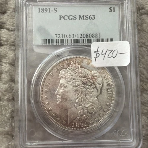 1891-S Morgan Silver Dollar, San Francisco Mint, 90% Silver  Pcgs MS63
