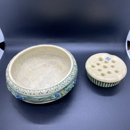 Vintage Roseville Pottery Vase And Flower Frog 1910s-1920s