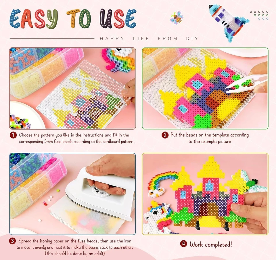 Bügelperlen Set 14900Stück Steckperlen mit Aufbewahrungsbox Bügelperlen Platten - Bild 3 von 4