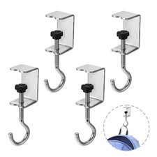 4 PCS Desk Mount Bag Holder Hook Adjustable, Headphone Clamp J Hanger Closet