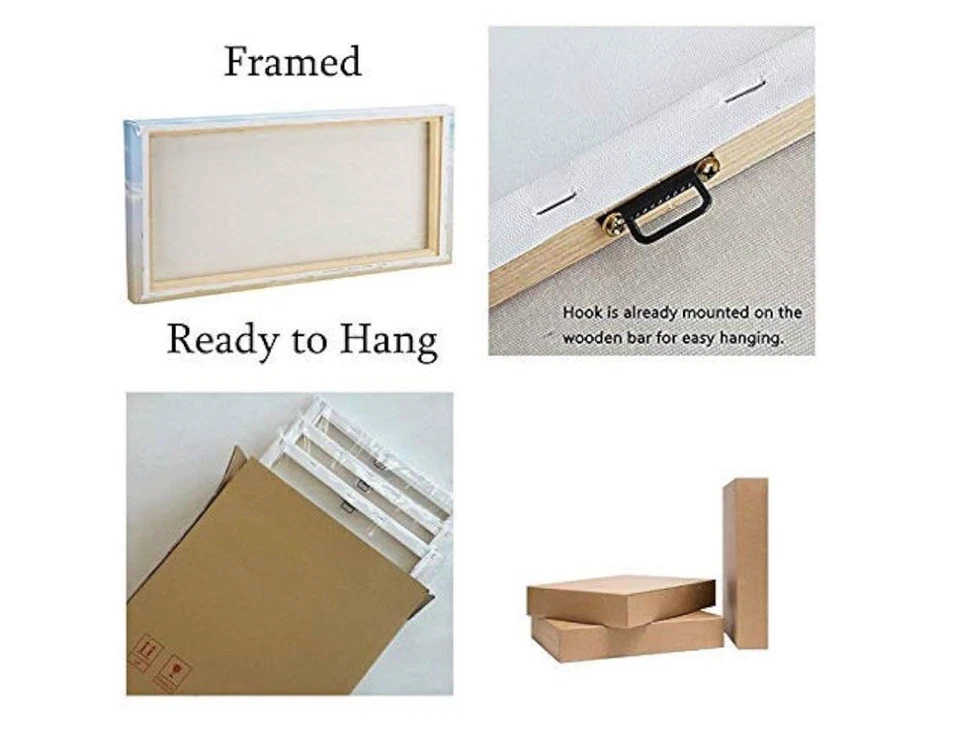 5 Panel Canvas Wall Art Tropical Beach Sunset Palm Tree Ocean Landscape 50x24 - Image 4 of 4