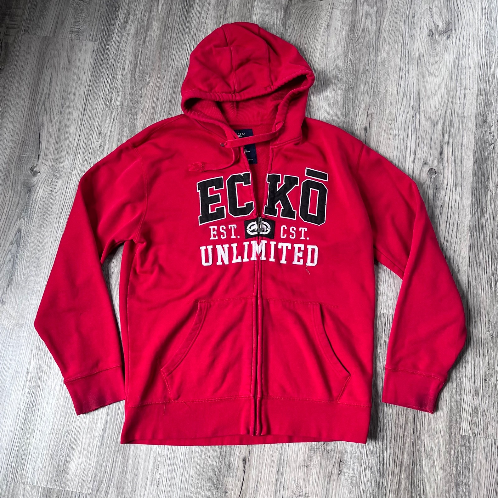 Ecko Unltd. Zip Hoodie Men's Large Red Embroidered Sweatshirt Thermal Hood