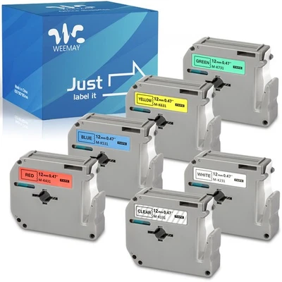 LABELIFE 6PK M-K231 431 531 Compatible For Brother P-Touch 12MM Label Tape PT-65 70