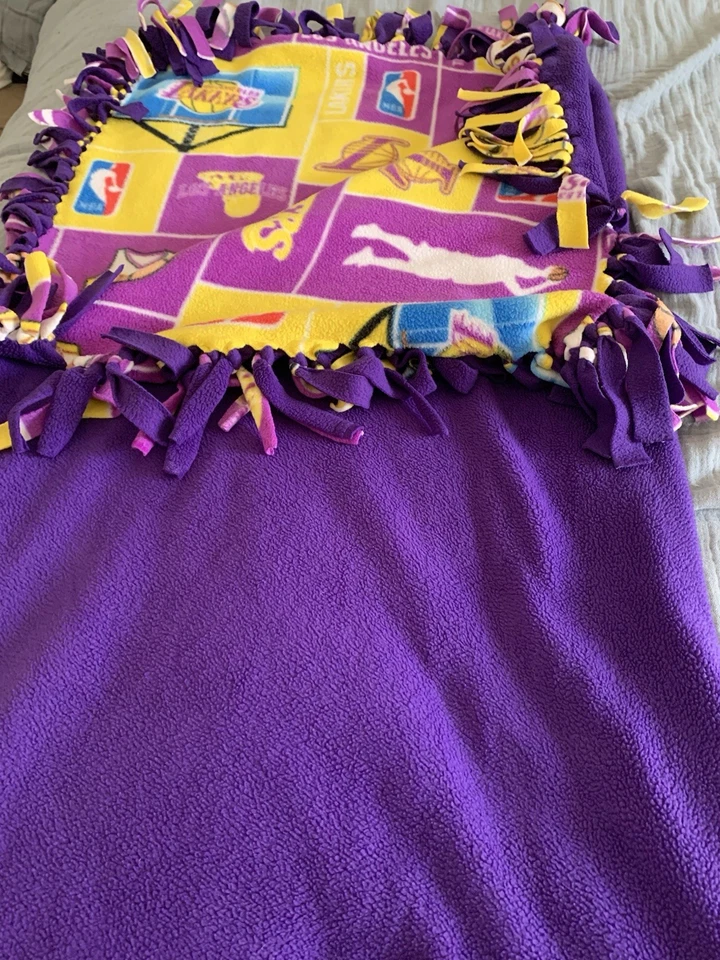 LAKERS Hand Made Double Sided Fleece Tied Blanket (Approx. 49”x51”) - Image 2 of 4