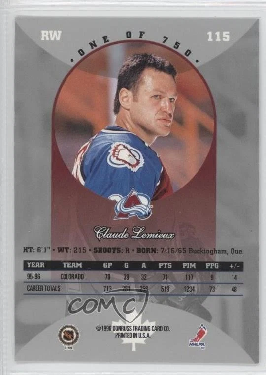 1996-97 Donruss Canadian Ice Canadian Red /750 Claude Lemieux #115 - Image 2 of 2