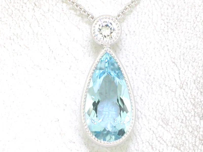 Anhänger 750 Weißgold 18Kt Gold Aquamarin 2,23ct Brillant 0,15ct F VS   Kette - Bild 1 von 4