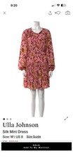 $695 Ulla Johnson Women's Pink Silk Floral Ruched Round Neck Mini Dress Size 8