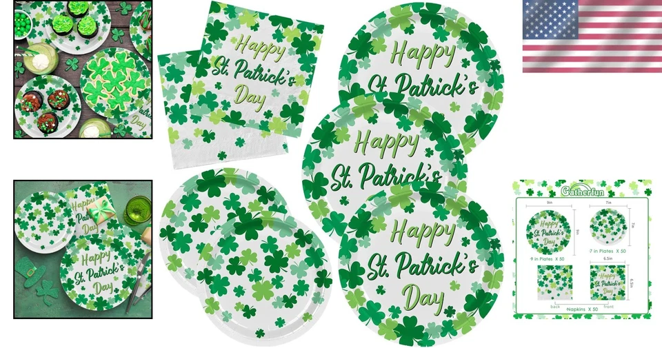Complete Shamrock Disposable Dinner and Dessert Plates & Napkins for 50 Guests - Image 2 of 4